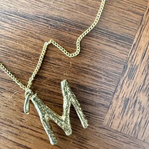 Hand hammered look  Gold 'M' Pendant Necklace